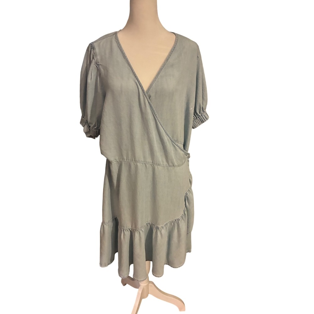 LC Lauren Conrad Womens XL Light Blue Lyocell Faux Wrap Ruffle Dress WL31Y002RD